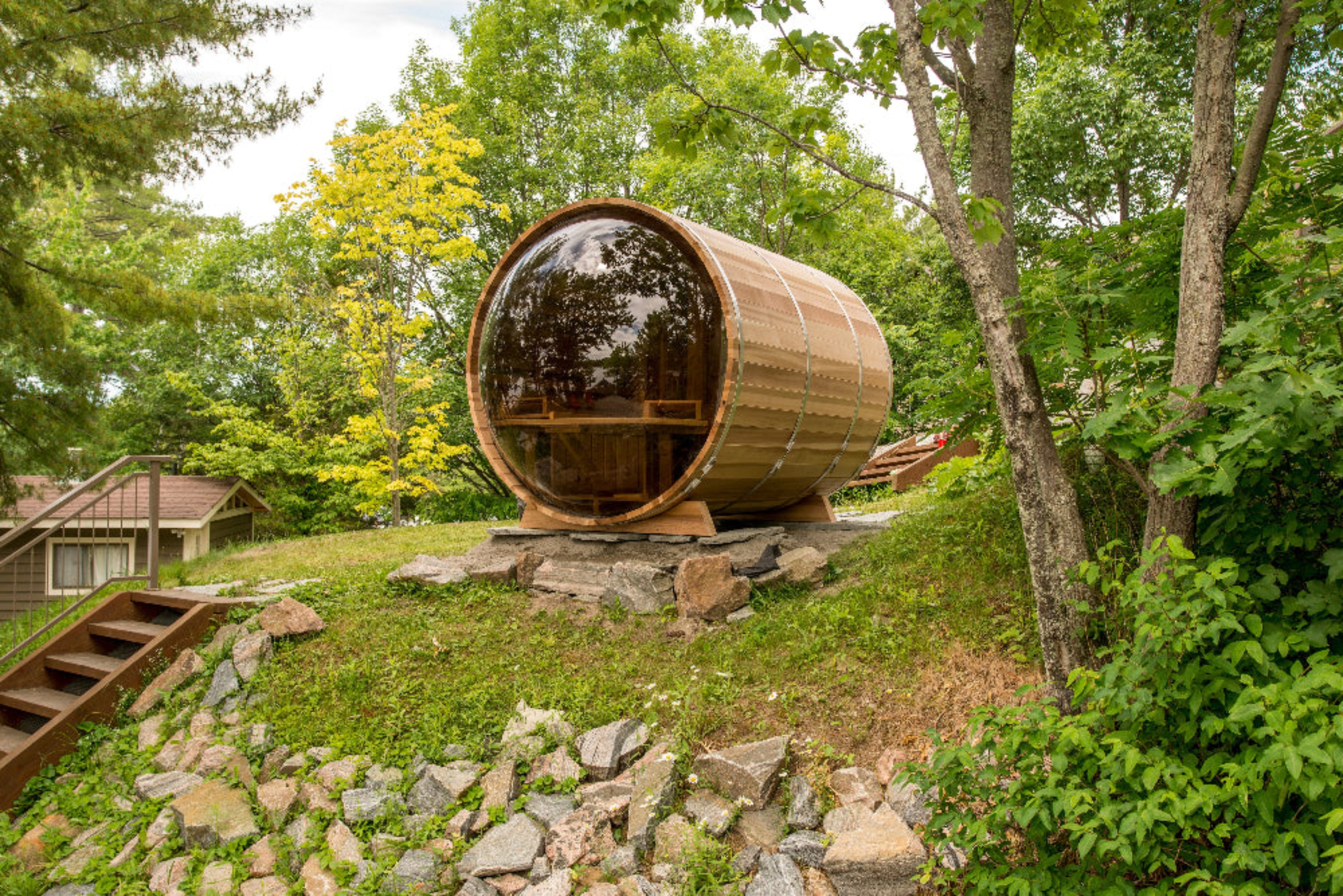 Premium cedar sauna with natural wood grain and durable construction
